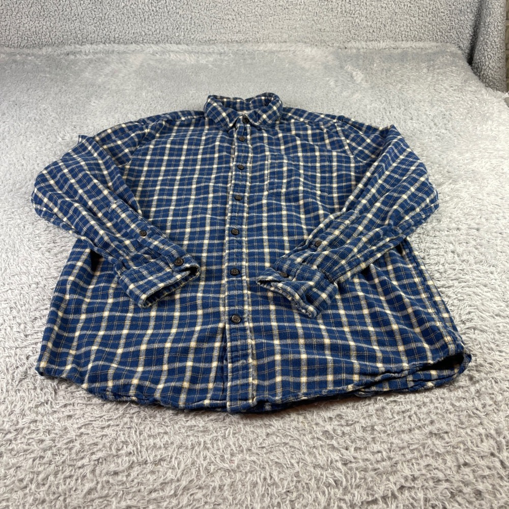 St Johns Bay Mens Blue White Plaid Flannel Shirt Long Sleeve Cotton Size M